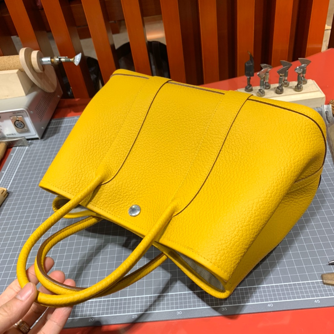 Hermes经典包包 爱马仕进口Country皮花园包Garden Party30cm 琥珀黄