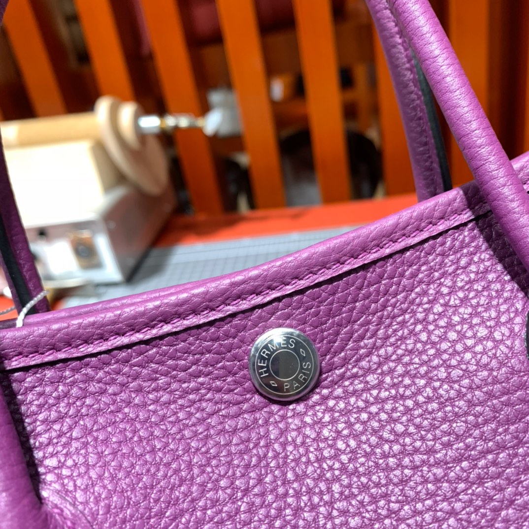 现货 Hermes Garden Party30cm 爱马仕海葵紫Negonda皮花园包 银扣