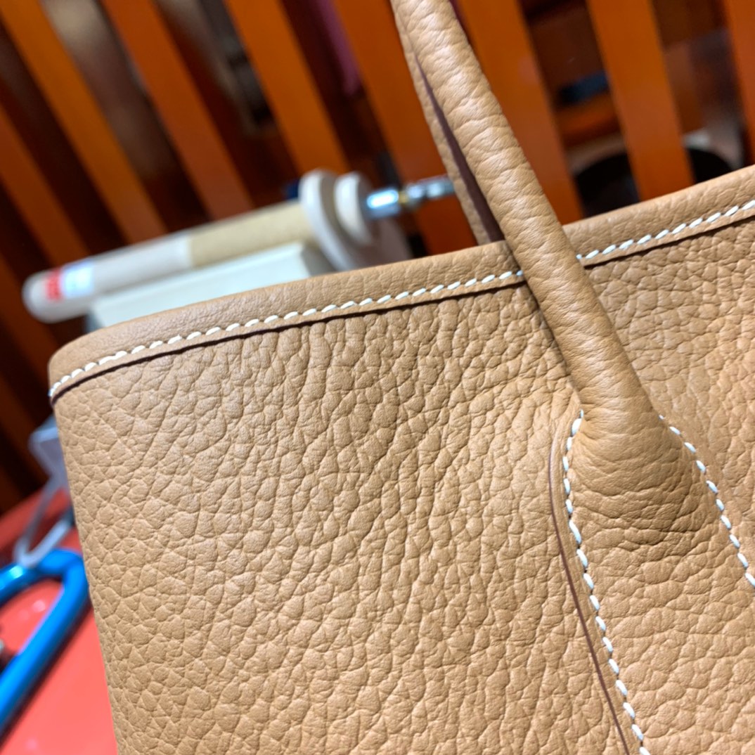 现货 Hermes Garden Party30cm 爱马仕土黄色Country皮花园包 银扣
