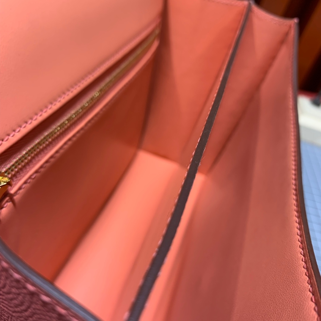 现货 Hermes Constance24CM 爱马仕龙虾粉Epsom皮康斯坦包 金扣