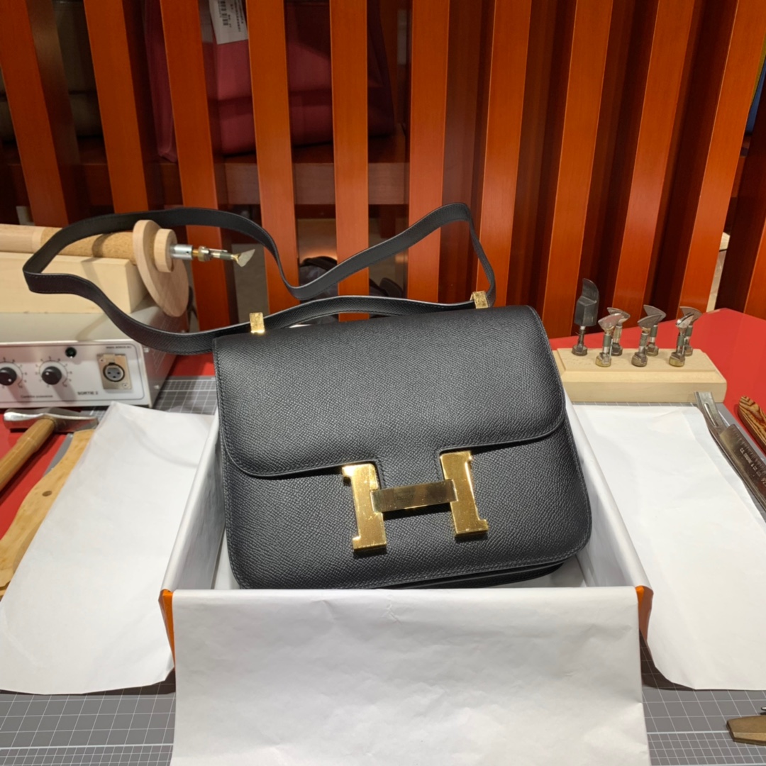 现货 爱马仕康斯坦包 Hermes Constance24CM 黑色Epsom皮 金扣