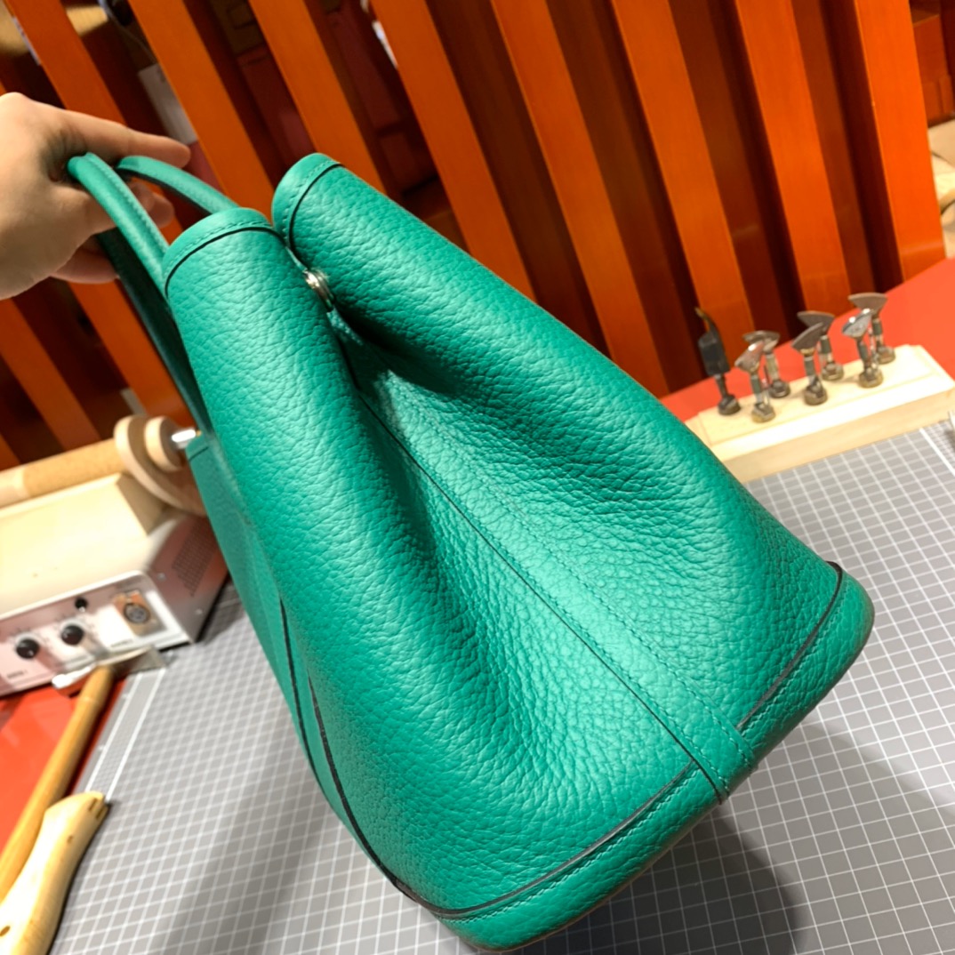 爱马仕花园包批发 Hermes Garden Party30cm 丝绒绿进口Country皮 银扣