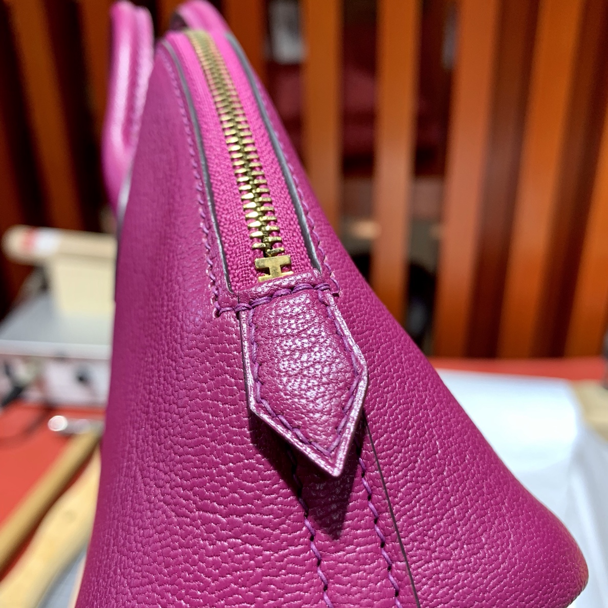 Hermes Mini Bolide18CM 爱马仕托斯卡紫色进口山羊皮保龄球包迷你款 金扣