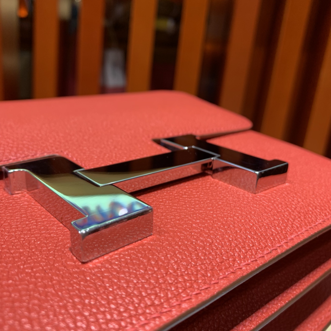 现货 Hermes Constance24CM 爱马仕大红色Eve皮康斯坦包空姐包 银扣