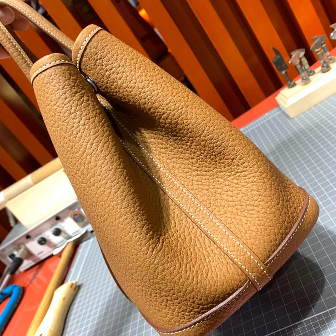 现货 Hermes Garden Party30cm 爱马仕土黄色Country皮花园包 银扣