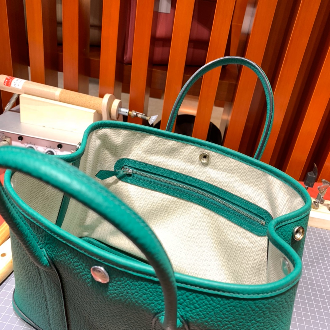 爱马仕花园包批发 Hermes Garden Party30cm 丝绒绿进口Country皮 银扣