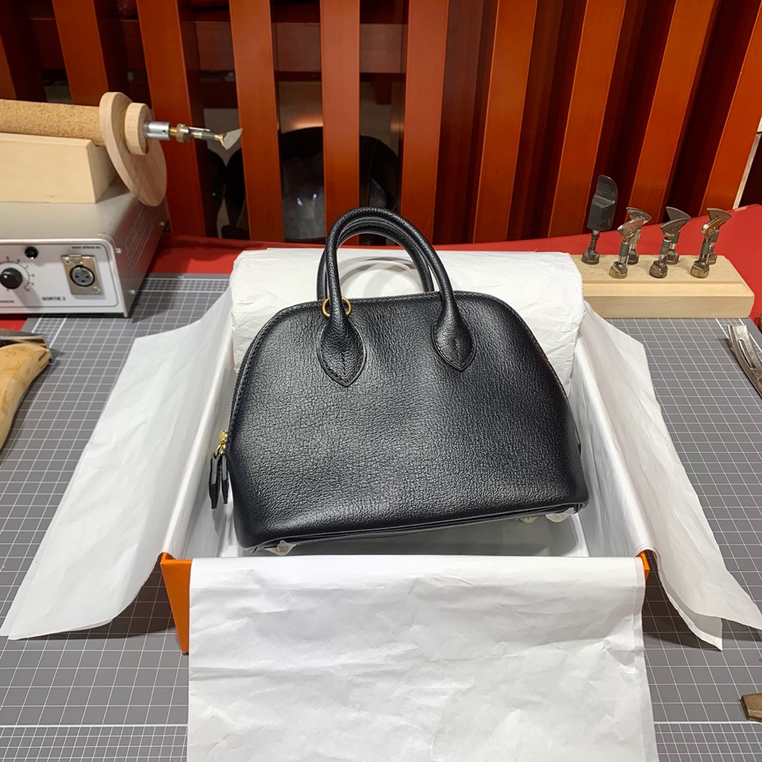 爱马仕迷你保龄球包 Hermes进口山羊皮Mini Bolide18CM 黑色 金扣