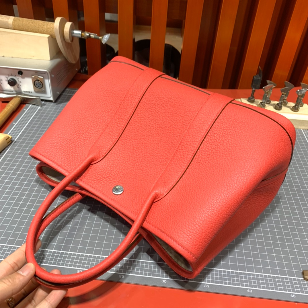 现货 爱马仕手提包 Hermes Garden Party30CM 唇膏粉Country皮花园包 银扣