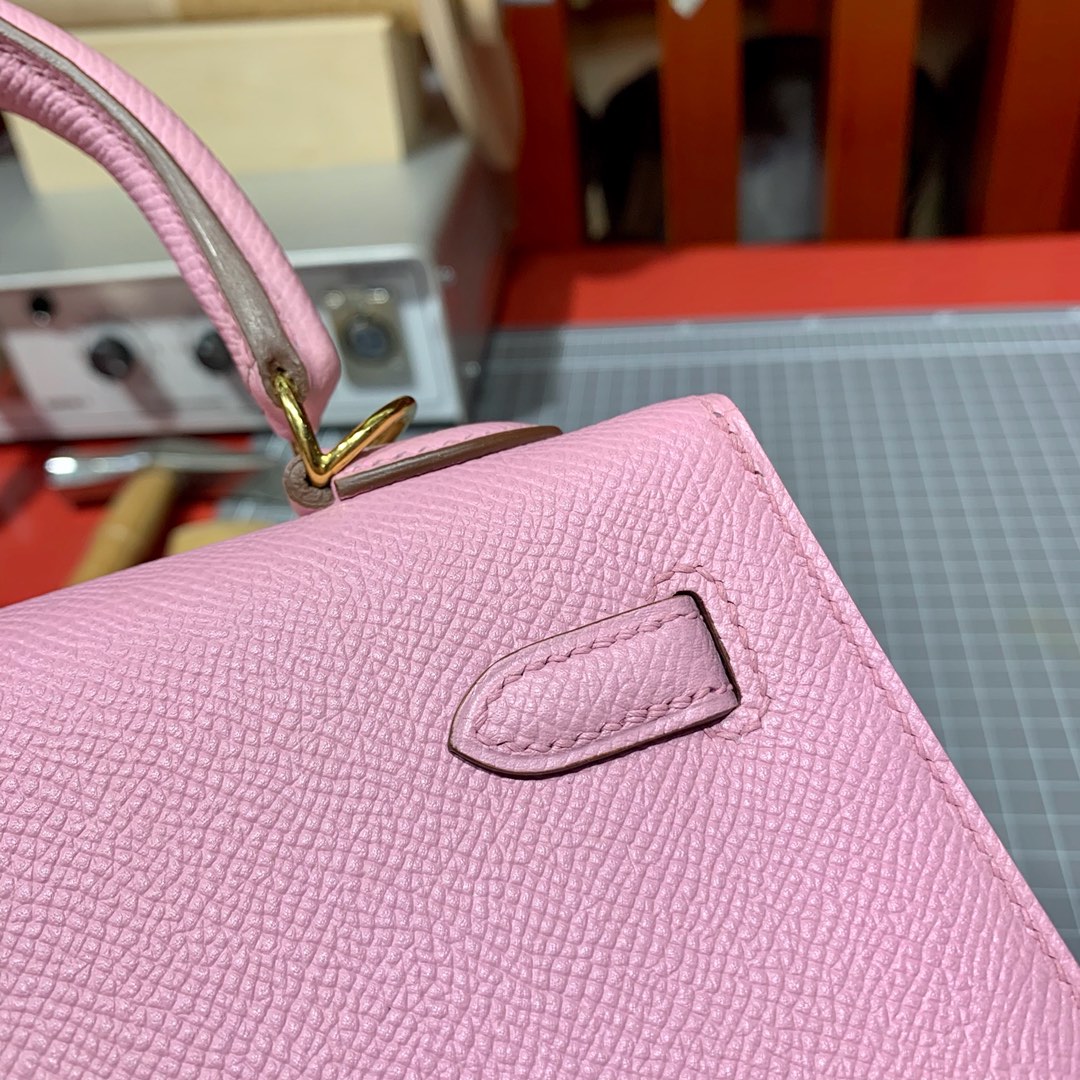 现货 爱马仕Kelly包包25CM Hermes锦葵紫Epsom皮凯莉包外缝 金扣