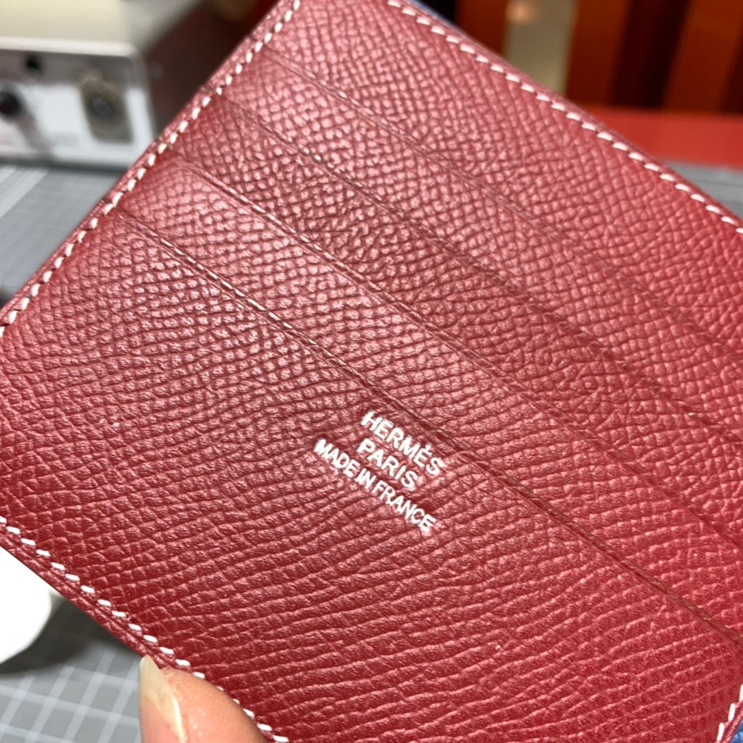 爱马仕男士钱夹 Hermes colorblock拼色掌纹牛皮对折钱包卡包