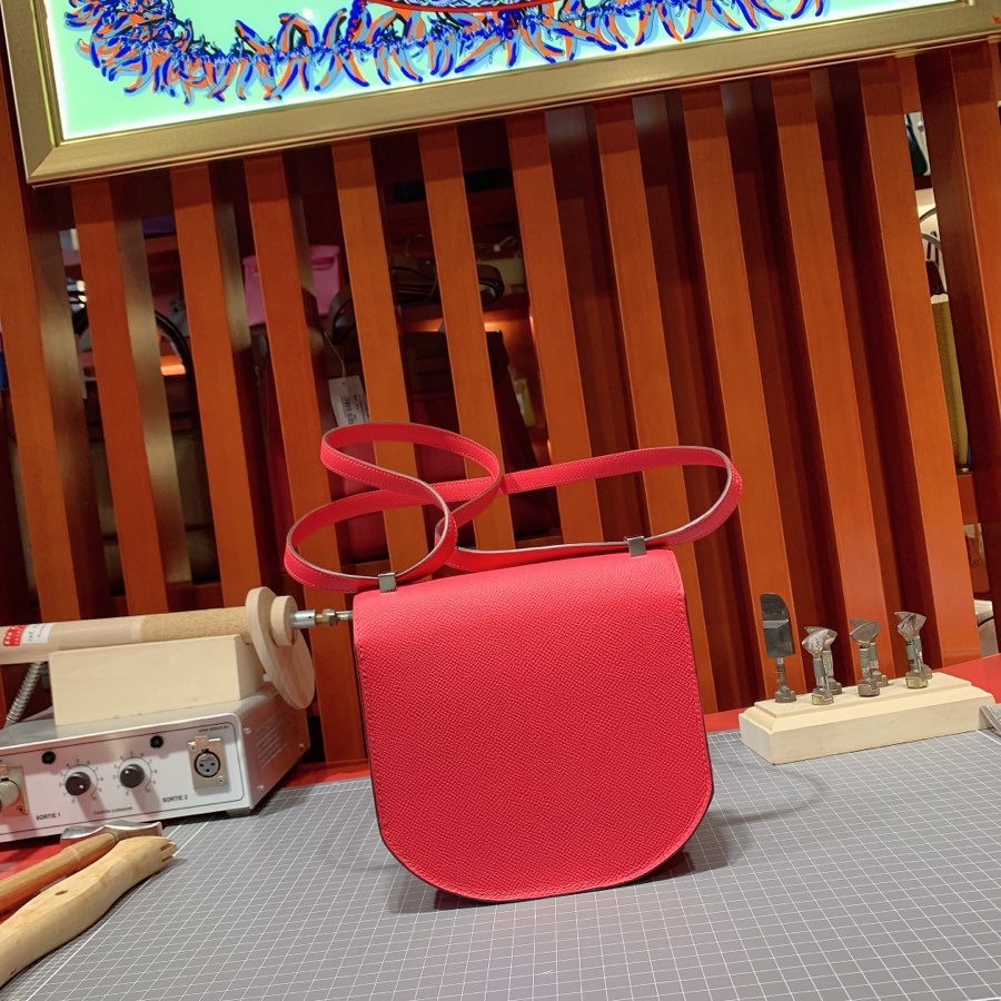 Hermes Mosaique17CM 爱马仕S3心红色手掌纹牛皮马赛克包 银扣