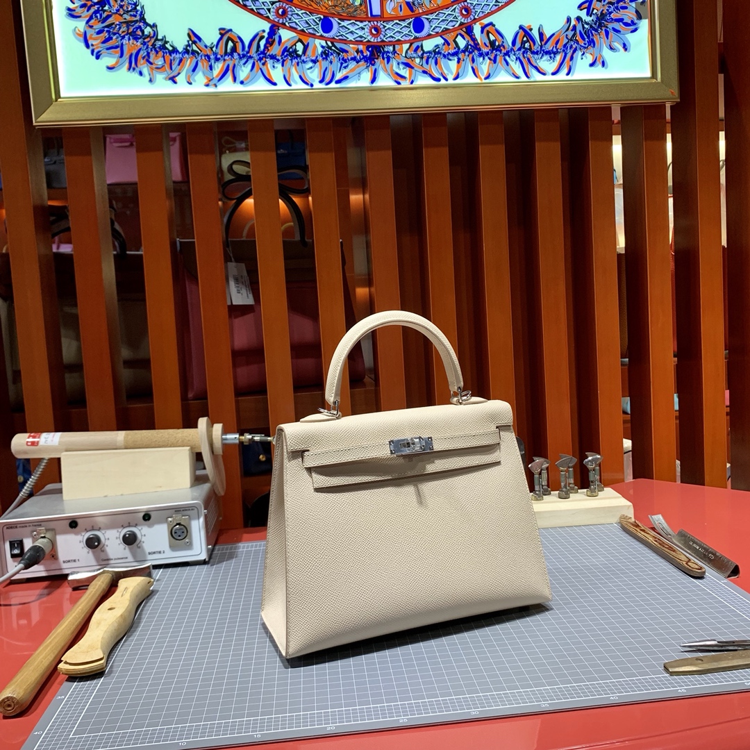 现货 Hermes Kelly25cm 爱马仕蔷薇粉Epsom牛皮凯莉包 银扣