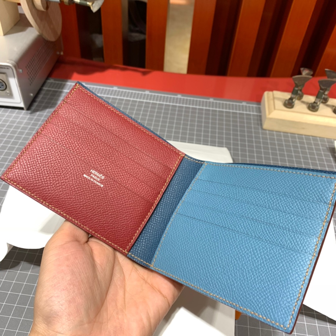 爱马仕钱夹批发 Hermes进口Epsom牛皮colorblock拼色男士短夹卡包
