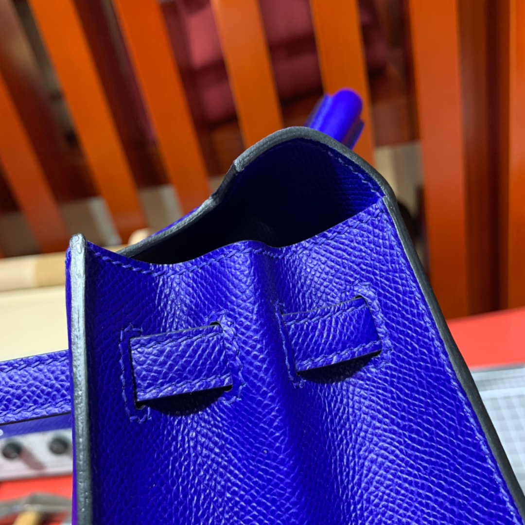 现货 Hermes Kelly25CM 爱马仕电光蓝掌纹牛皮凯莉包 金银扣