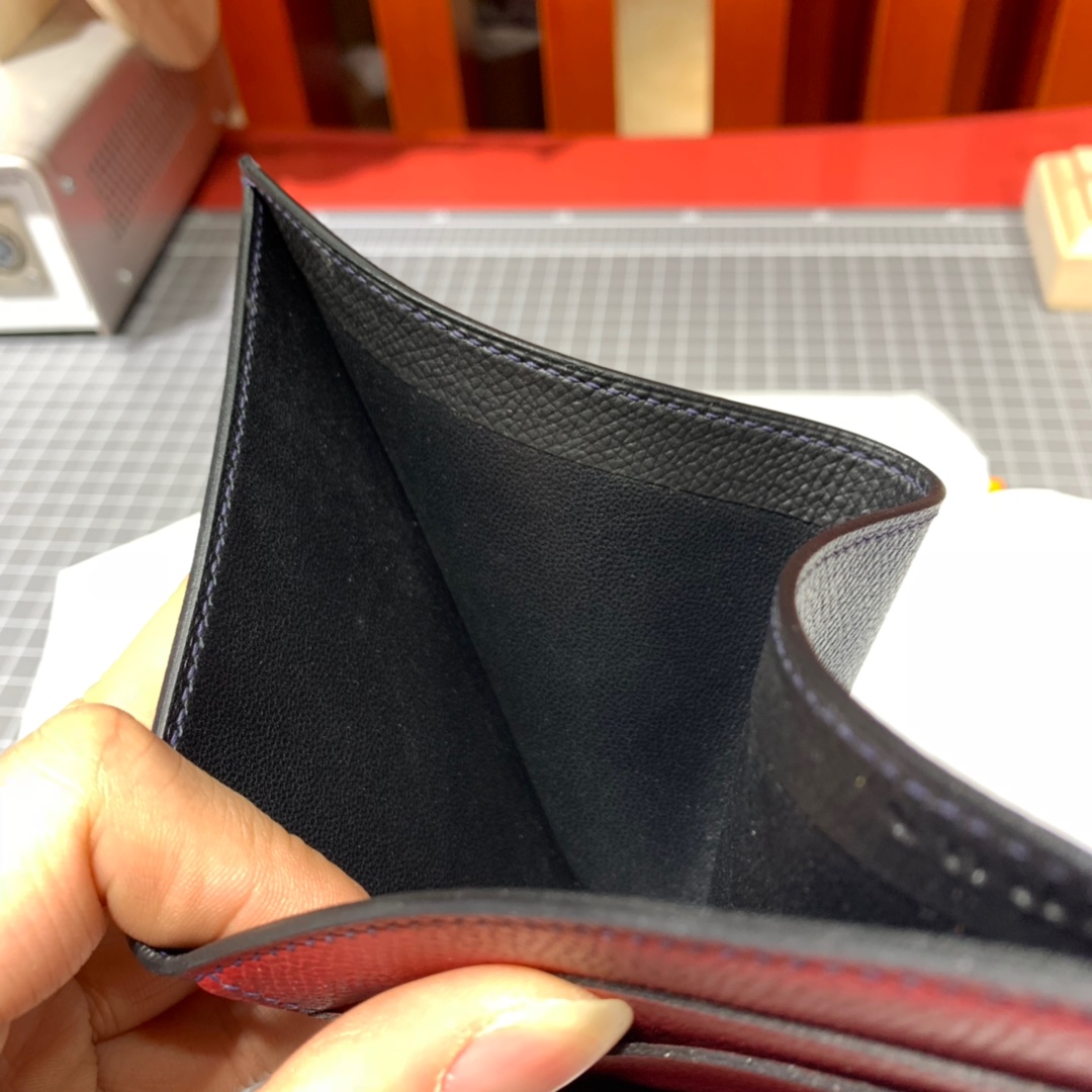 Hermes colorblock Wallet 爱马仕拼色掌纹牛皮男款钱夹短款对折钱包