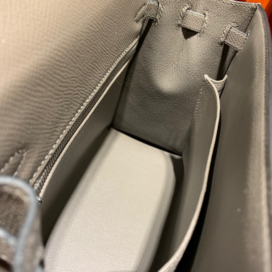 现货 爱马仕凯莉包尺寸 Hermes Kelly25cm 铁灰色掌纹牛皮 银扣