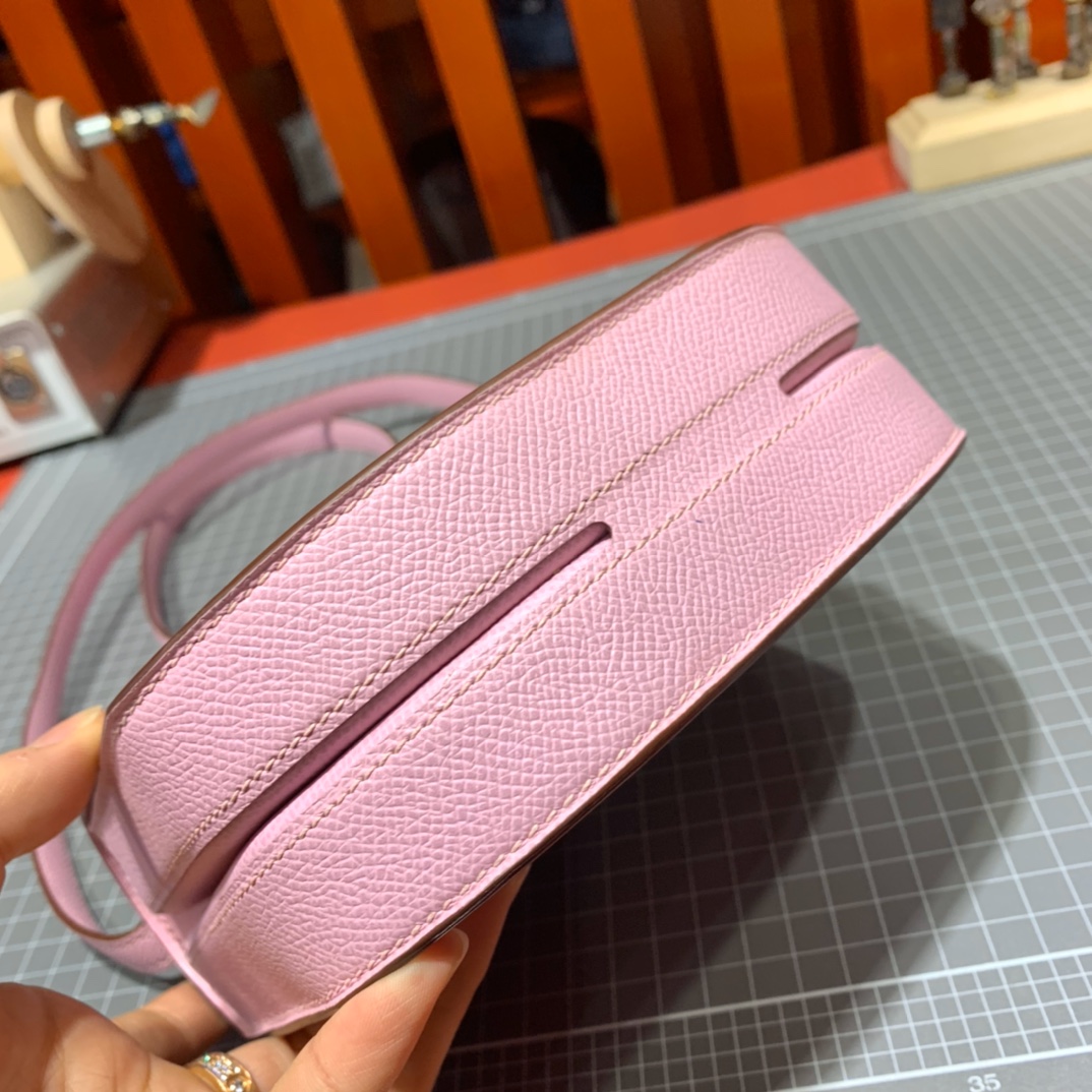 爱马仕马赛克包 Hermes Mosaique17cm X9锦葵紫掌纹牛皮斜挎女包 银扣
