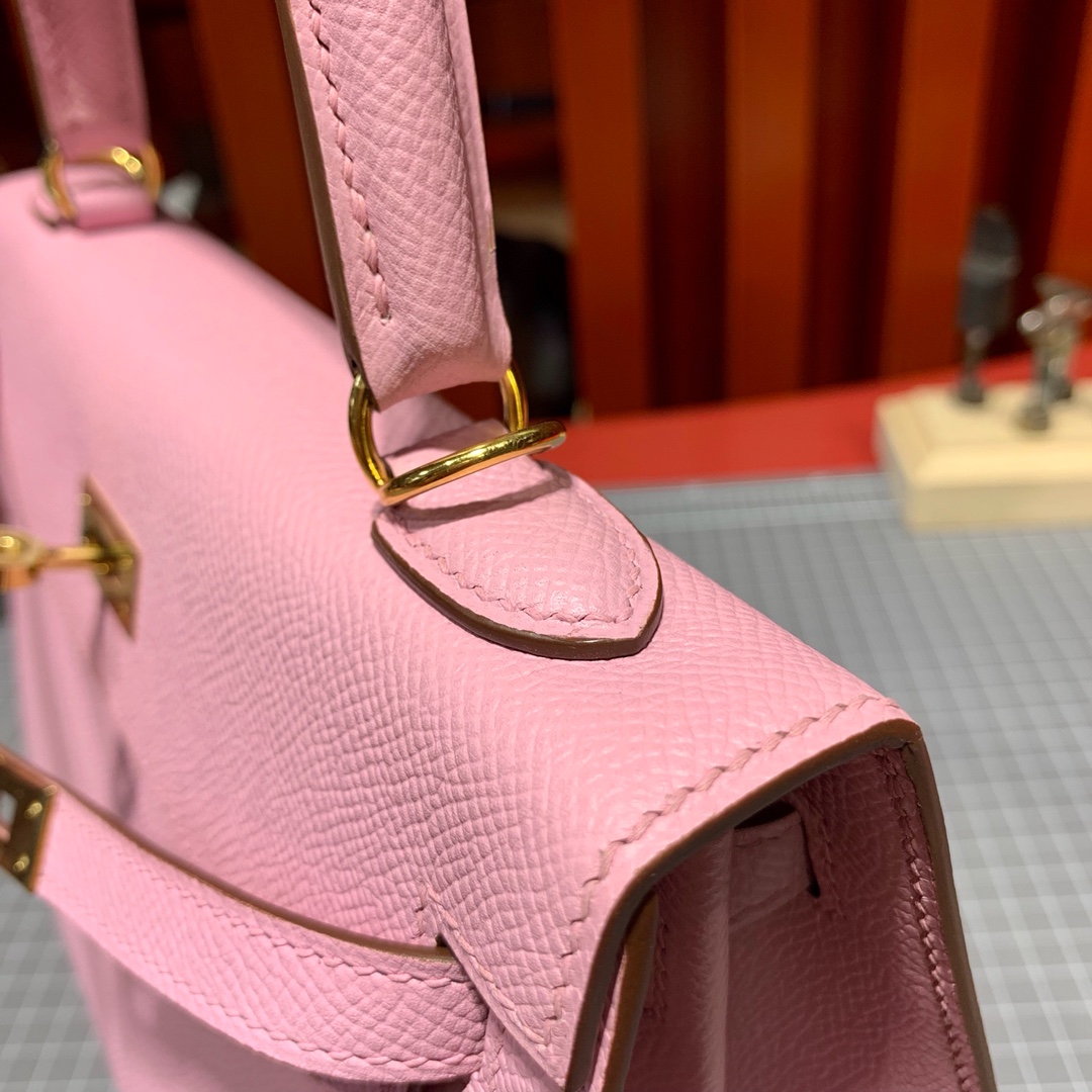 现货 爱马仕Kelly包包25CM Hermes锦葵紫Epsom皮凯莉包外缝 金扣