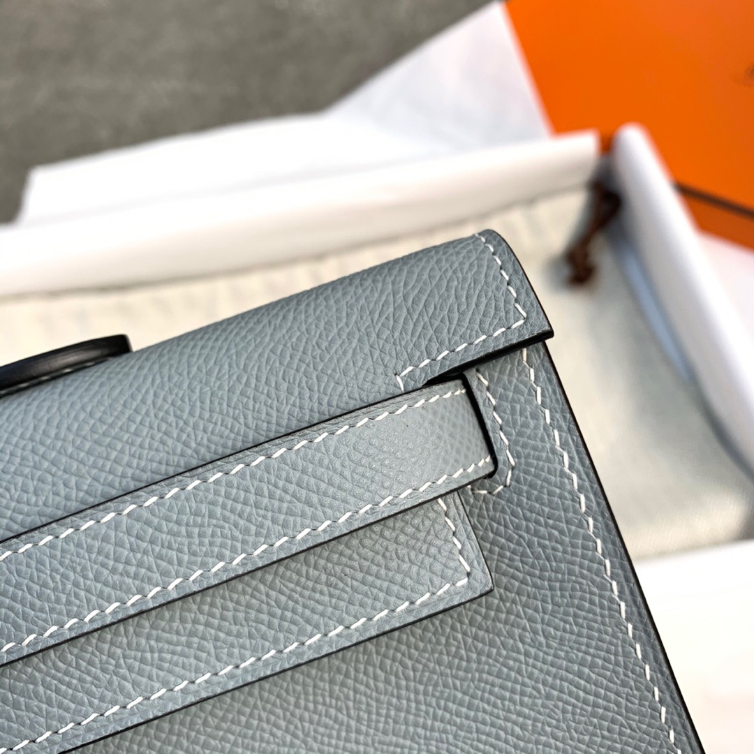 Hermes Kelly Cut 爱马仕亚麻蓝顶级Epsom皮凯莉手包晚宴包 银扣
