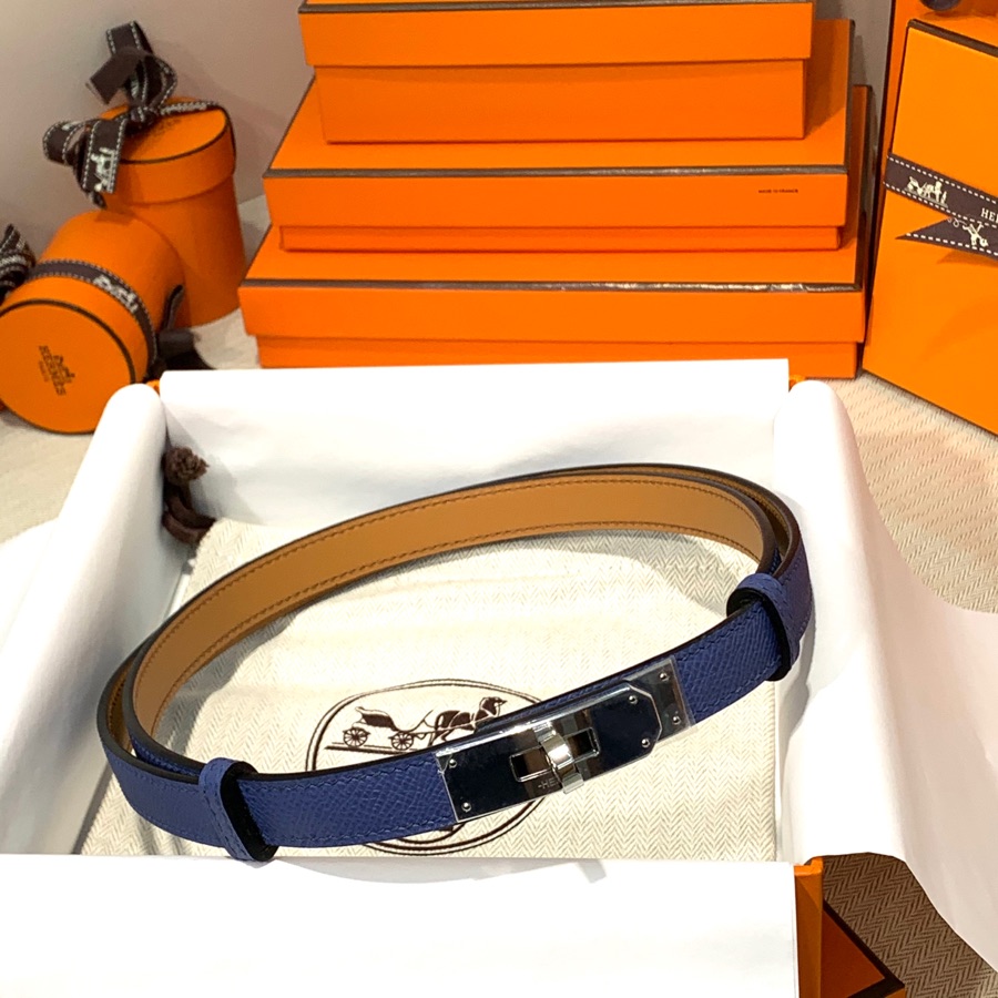 现货 Hermes Kelly腰带 爱马仕Epsom皮玛瑙蓝凯莉腰带 金扣/银扣