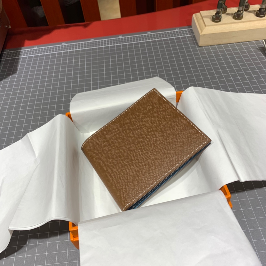 爱马仕男士钱夹 Hermes colorblock拼色掌纹牛皮对折钱包卡包