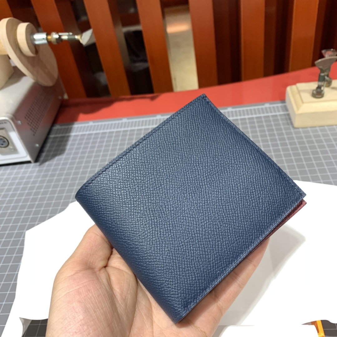 Hermes colorblock Wallet 爱马仕拼色掌纹牛皮男款钱夹短款对折钱包