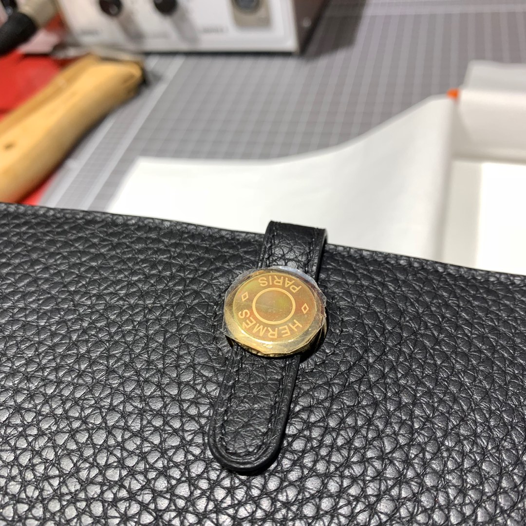 Hermes Dogon钱夹 爱马仕黑色进口TC牛皮护照本钱包 金扣