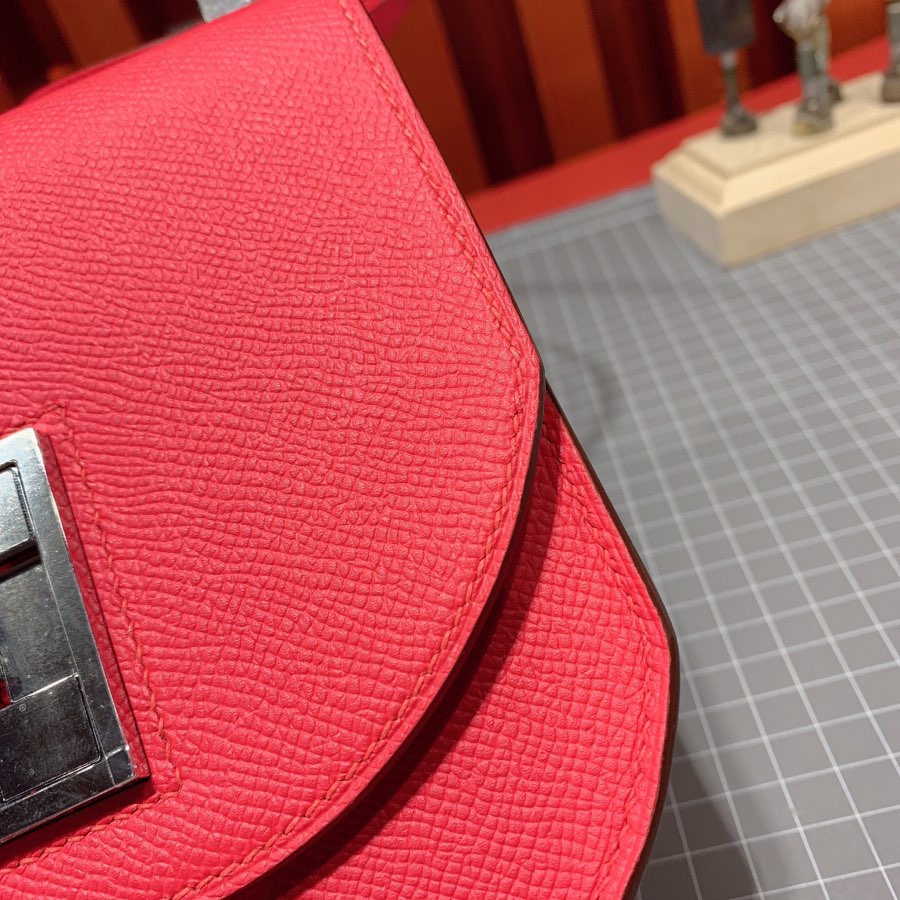 Hermes Mosaique17CM 爱马仕S3心红色手掌纹牛皮马赛克包 银扣