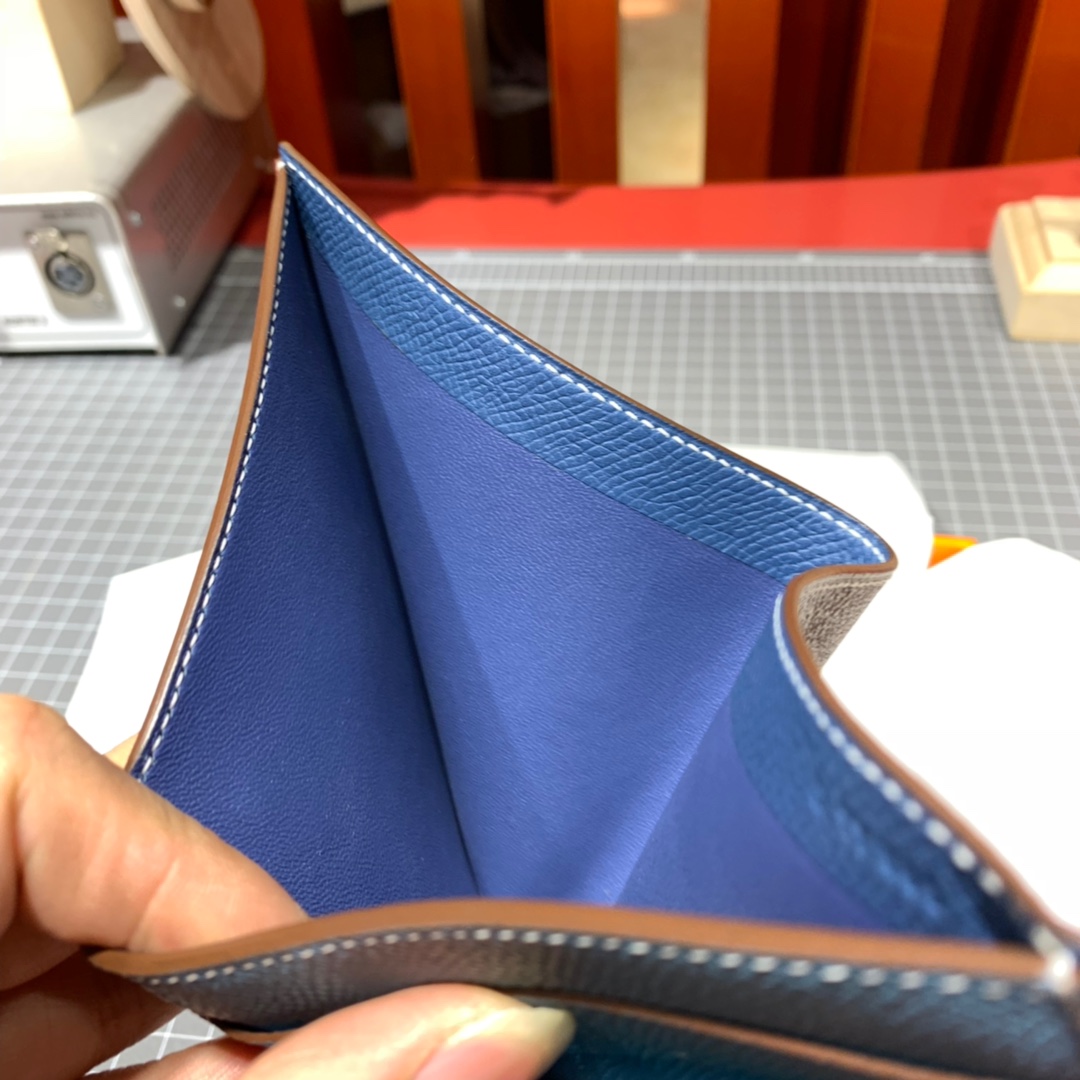爱马仕男士钱夹 Hermes colorblock拼色掌纹牛皮对折钱包卡包