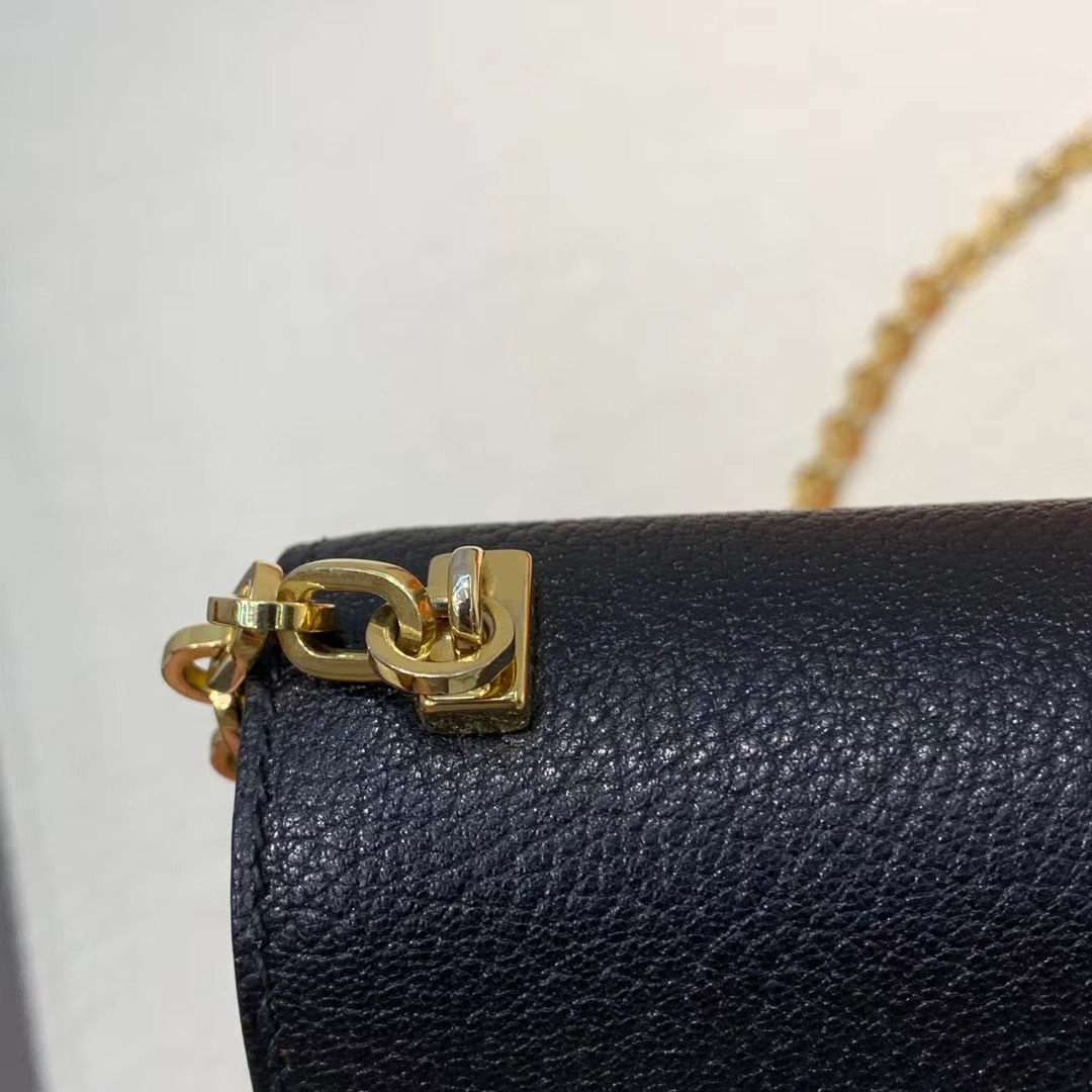 Hermes Verrou17CM 爱马仕黑色顶级山羊皮手枪包链条单肩斜挎女包 金扣