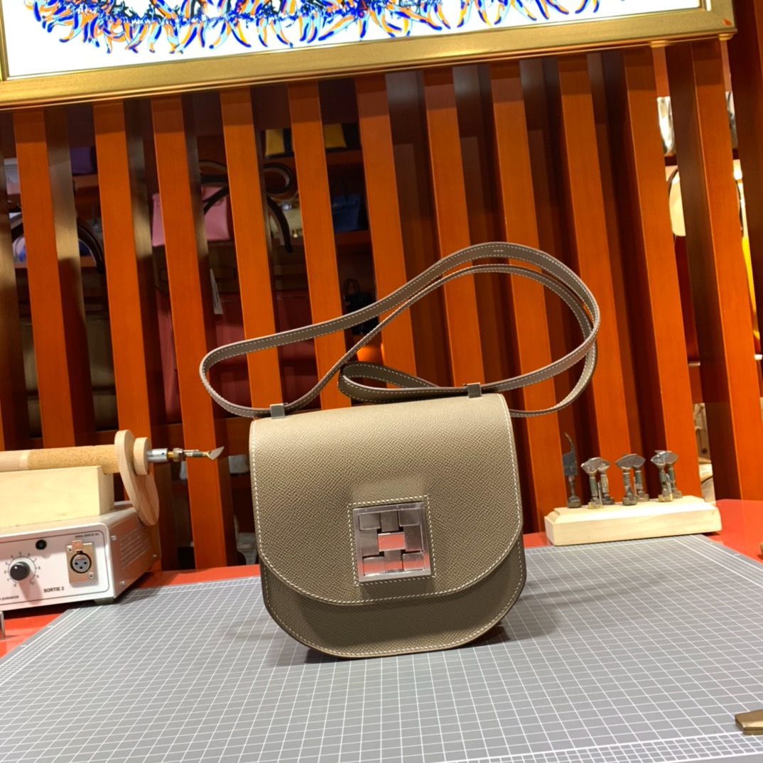 爱马仕包包批发 Hermes Mosaique17CM 大象灰Epsom皮马赛克包 银扣