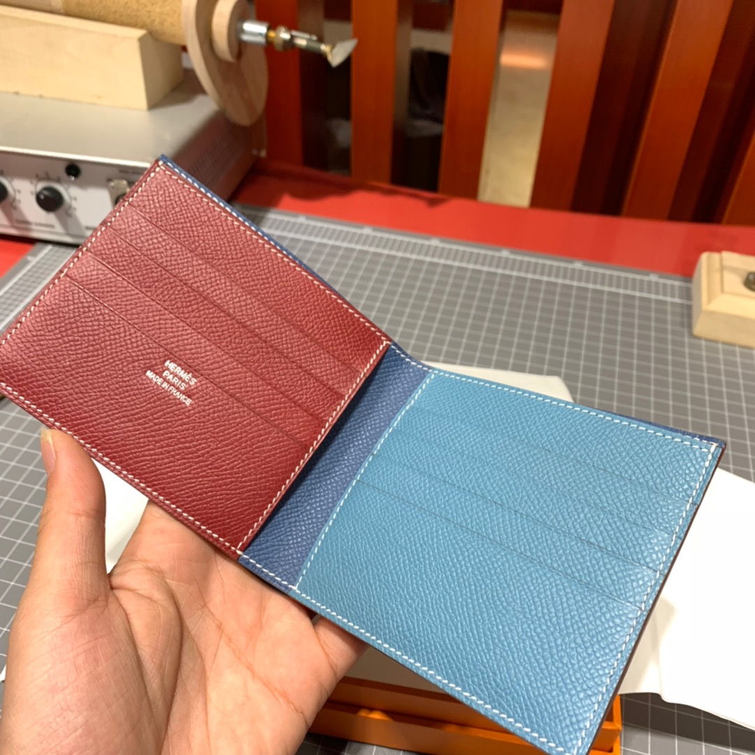爱马仕男士钱夹 Hermes colorblock拼色掌纹牛皮对折钱包卡包