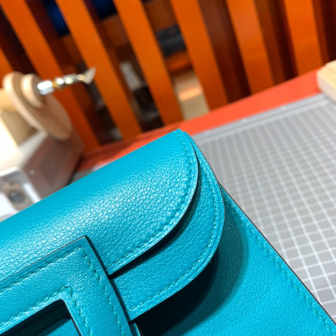 Hermes mini Halzan包包 爱马仕进口Swift牛皮蓝色新款手提女包 银扣