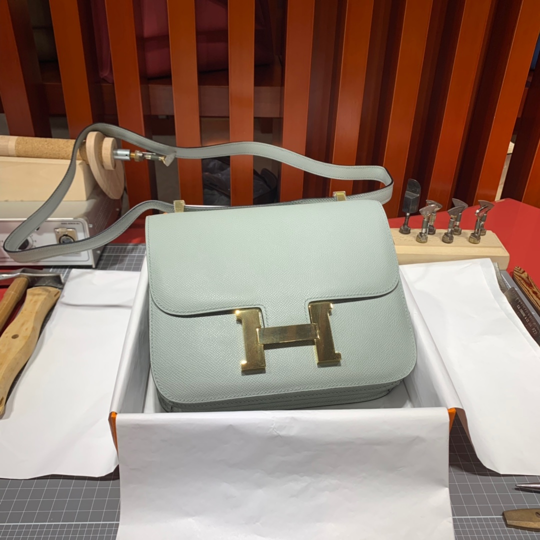 现货 Hermes Constance24CM 爱马仕Epsom皮康斯坦包 海鸥灰 金扣