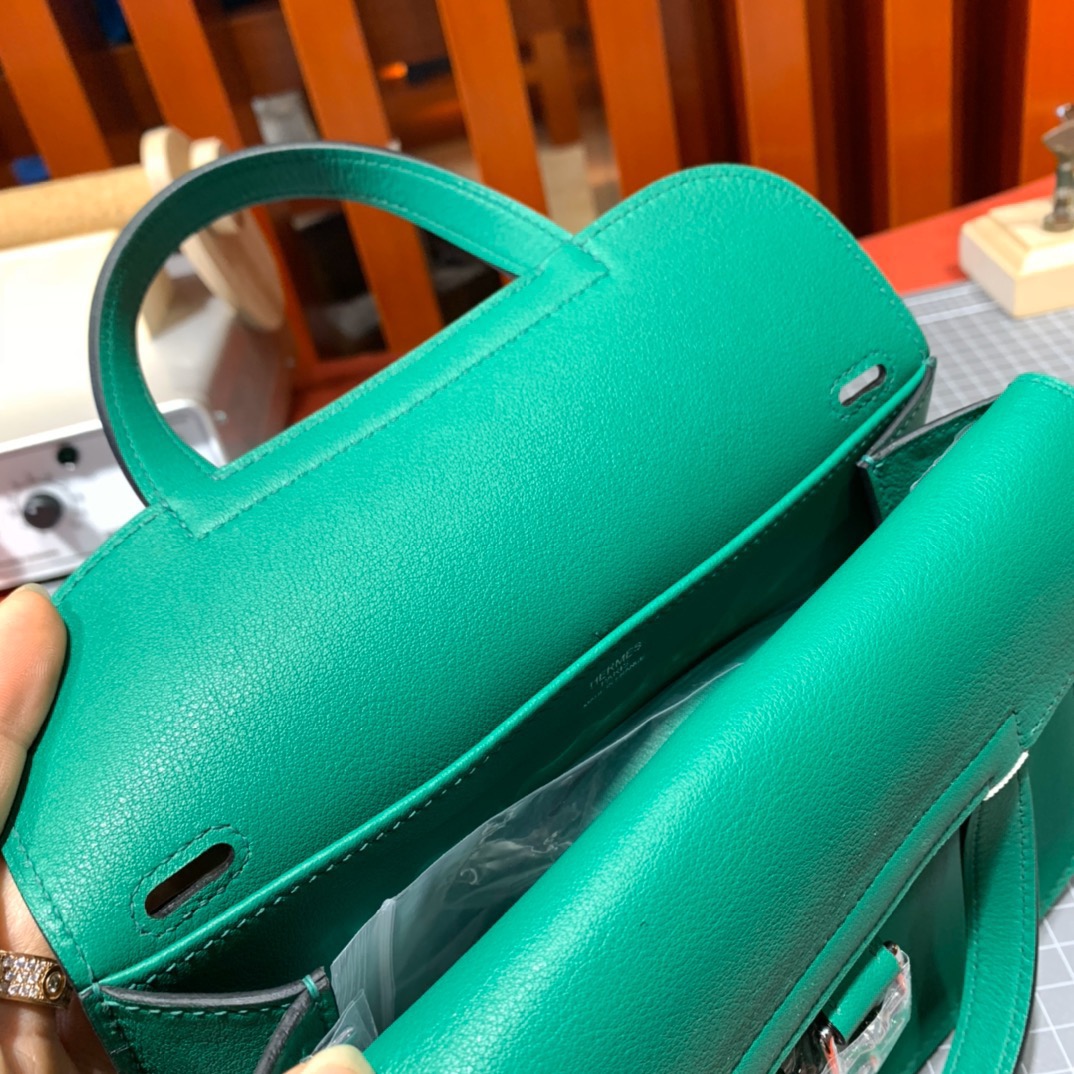 Hermes mini Halzan 爱马仕U4丝绒绿Swift牛皮新款手提斜挎女包