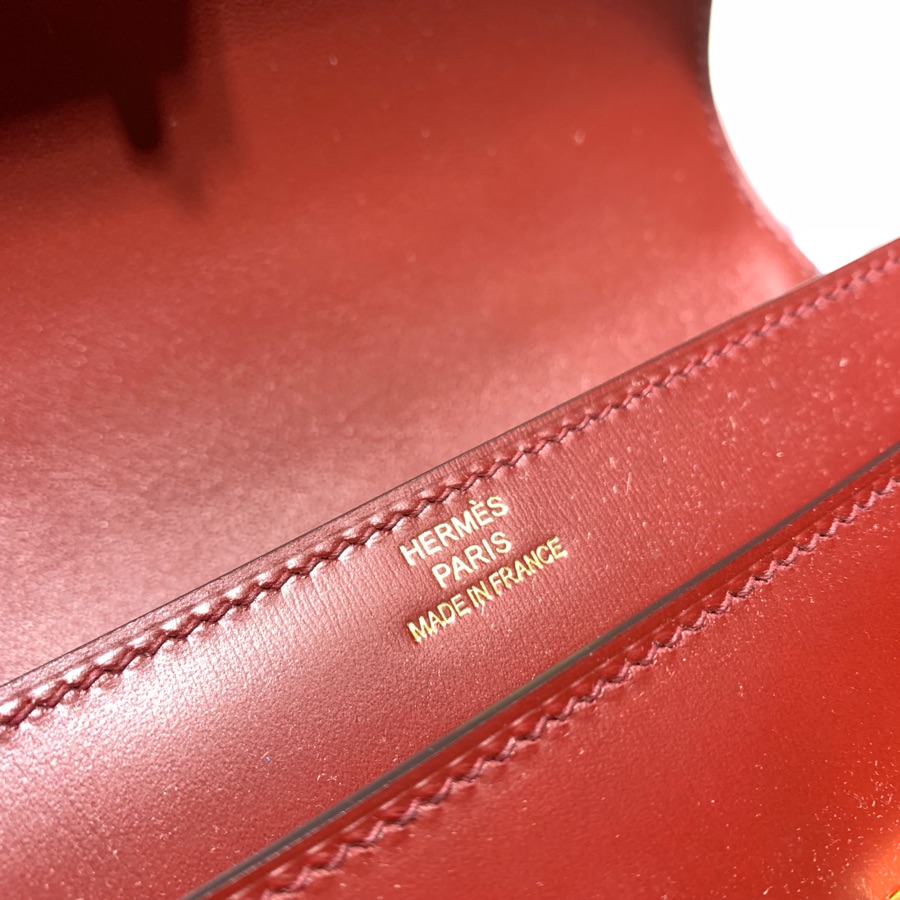 现货 Hermes Verrou17CM 爱马仕酒红色Box牛皮机关枪包 最新D刻金扣
