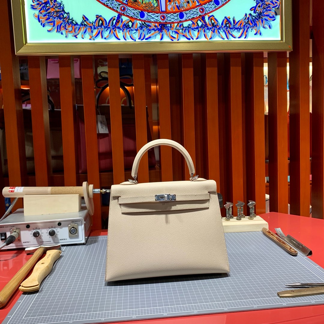 现货 Hermes Kelly25cm 爱马仕蔷薇粉Epsom牛皮凯莉包 银扣