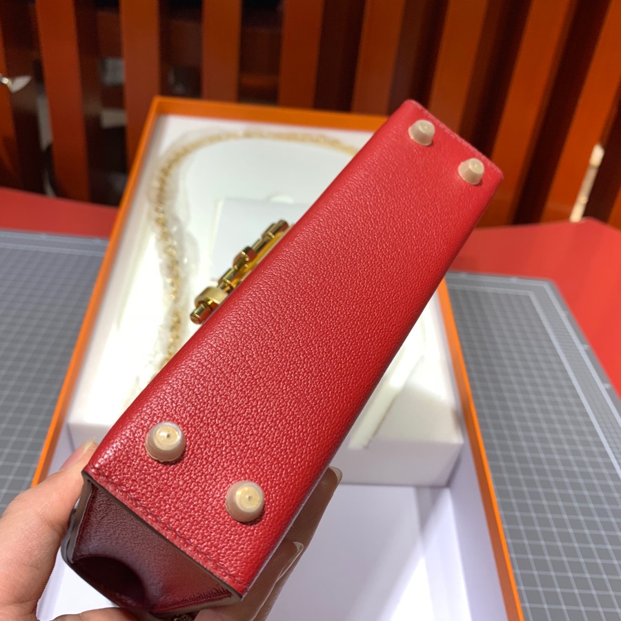 现货 Hermes Verrou17CM 爱马仕Q5国旗红顶级山羊皮手枪包 最新金扣