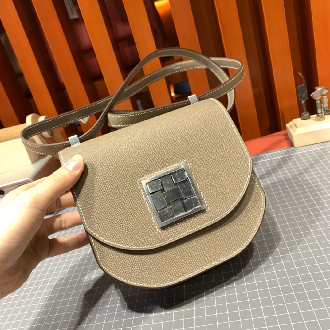 爱马仕包包批发 Hermes Mosaique17CM 大象灰Epsom皮马赛克包 银扣