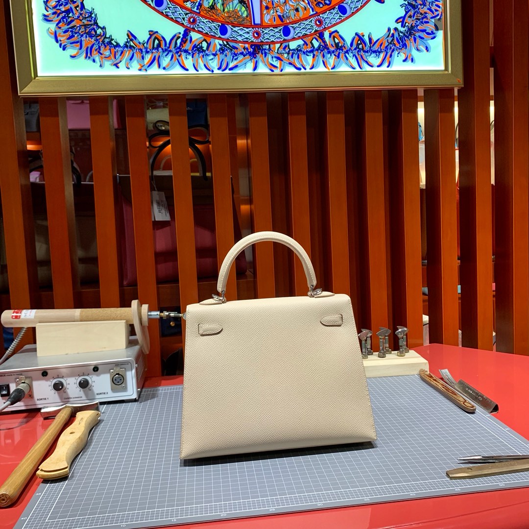 现货 Hermes Kelly25cm 爱马仕蔷薇粉Epsom牛皮凯莉包 银扣