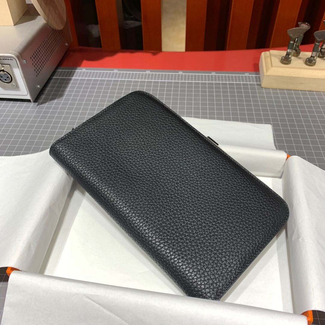 Hermes Dogon钱夹 爱马仕黑色进口TC牛皮护照本钱包 金扣
