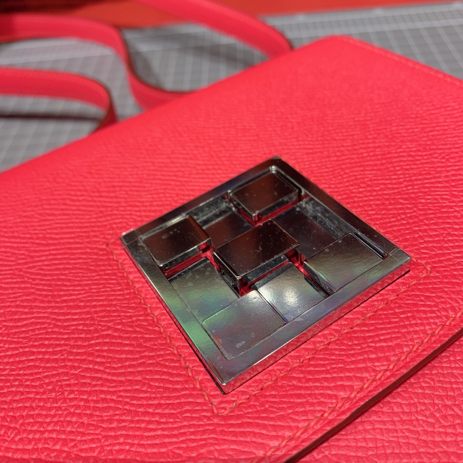 Hermes Mosaique17CM 爱马仕S3心红色手掌纹牛皮马赛克包 银扣