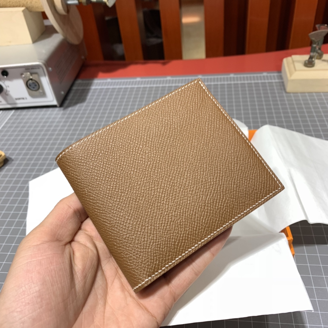 爱马仕男士钱夹 Hermes colorblock拼色掌纹牛皮对折钱包卡包