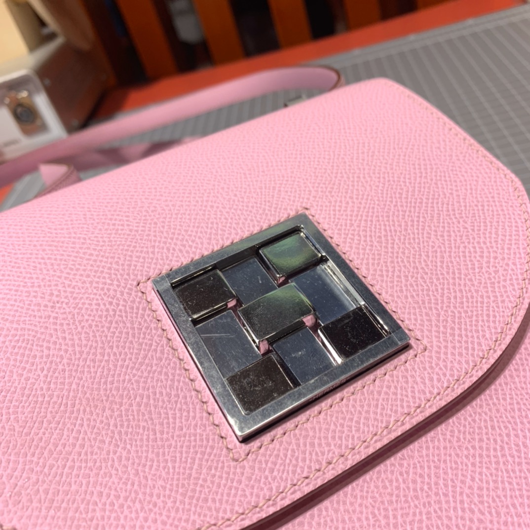 爱马仕马赛克包 Hermes Mosaique17cm X9锦葵紫掌纹牛皮斜挎女包 银扣