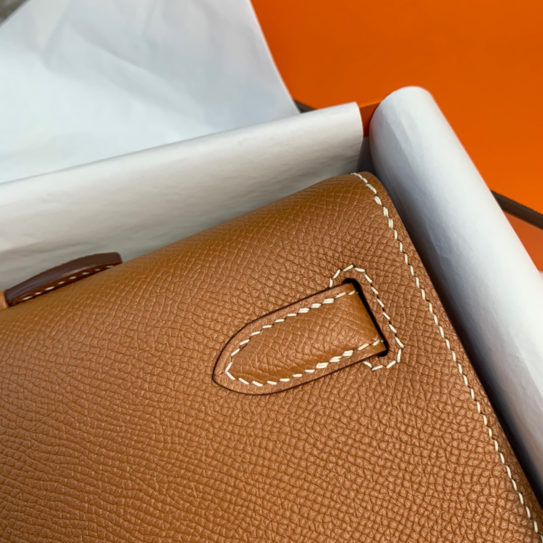 爱马仕女士手包 Hermes Kelly Cut土黄色掌纹牛皮晚宴包 金扣