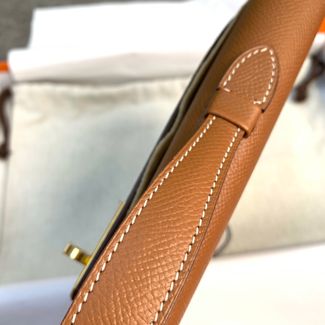 爱马仕女士手包 Hermes Kelly Cut土黄色掌纹牛皮晚宴包 金扣