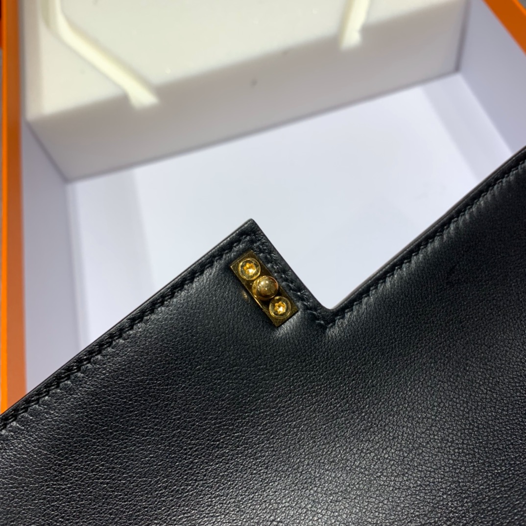 现货 爱马仕Verrou17CM Hermes黑色进口山羊皮手枪包 升级金扣