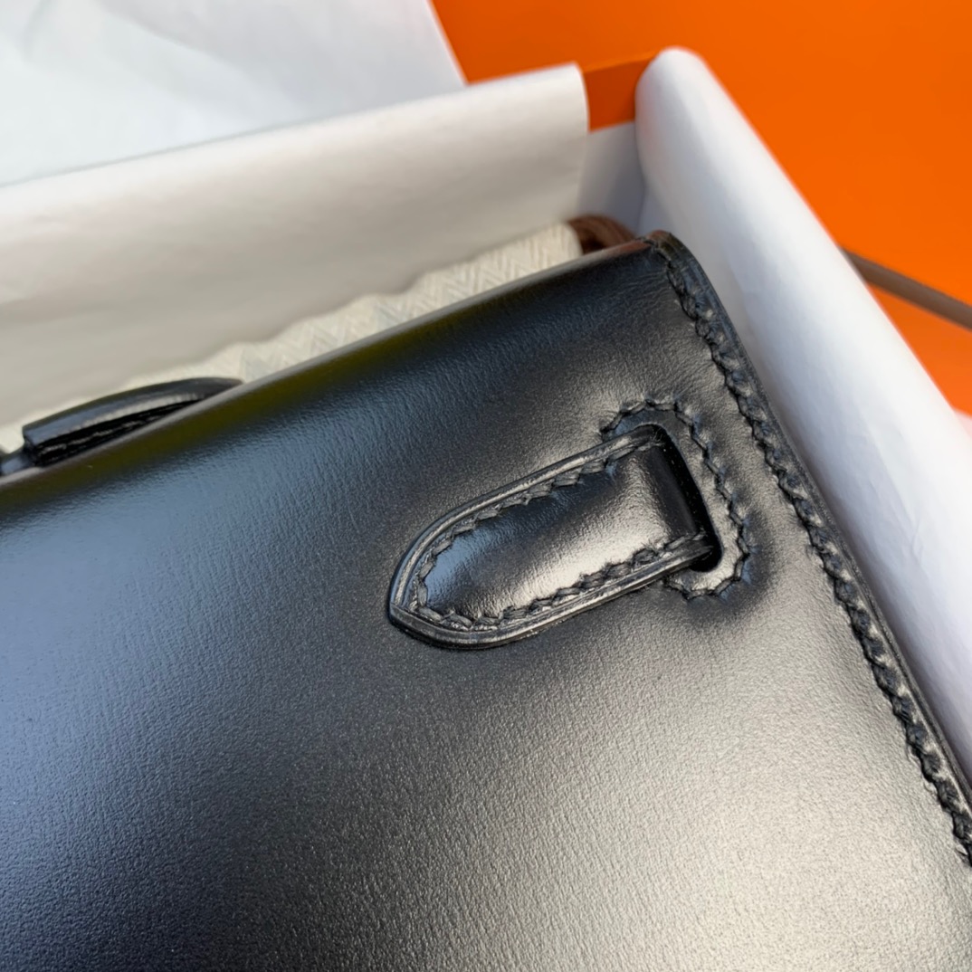 现货 Hermes Kelly Cut 爱马仕黑色Box牛皮晚宴手拿包 银扣