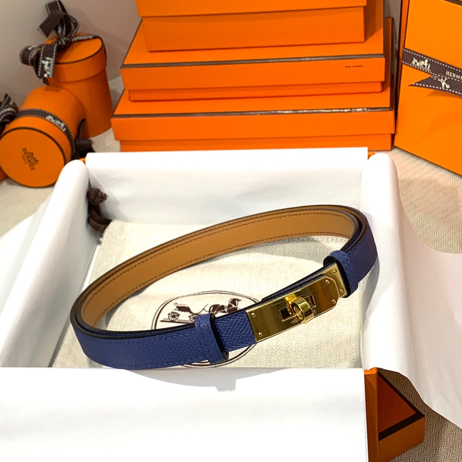 现货 Hermes Kelly腰带 爱马仕Epsom皮玛瑙蓝凯莉腰带 金扣/银扣