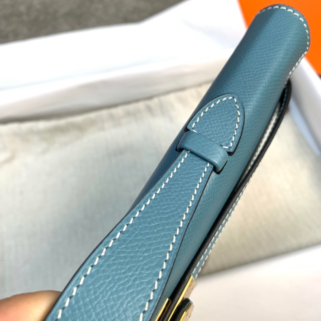 爱马仕Kelly Cut手包 Hermes牛仔蓝掌纹牛皮Kelly Cut晚宴包 金扣